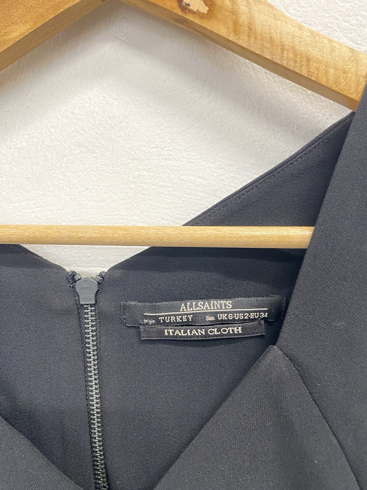 Stunning All Saints Ash Woven Dress In Black Midi UK 6 SD002