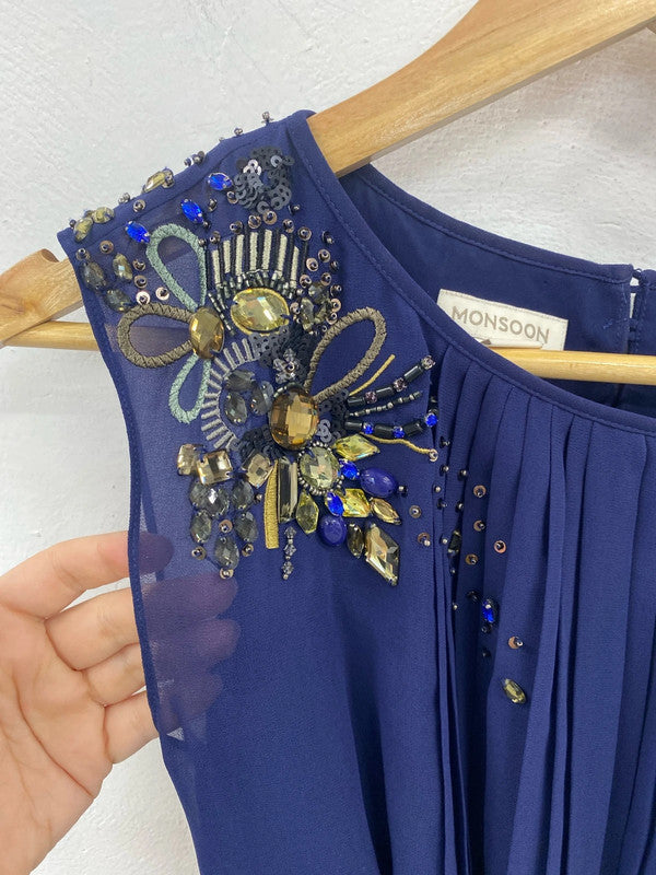 Monsoon Fabulous Navy Beaded Mini Dress UK 8 AG006