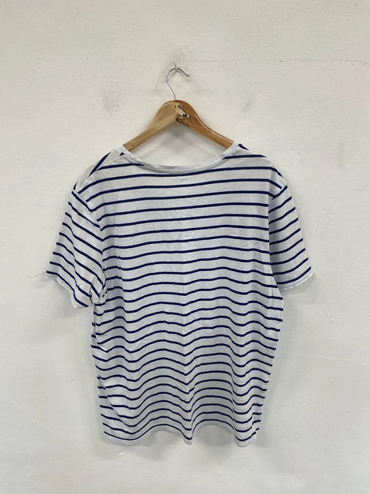 M&S Chic White & Blue Nautical Stripe Shirt Size XL LG004