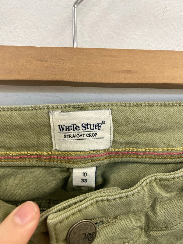 White Stuff Fab Khaki Green Crop Straight Leg Jeans UK 10 AO001