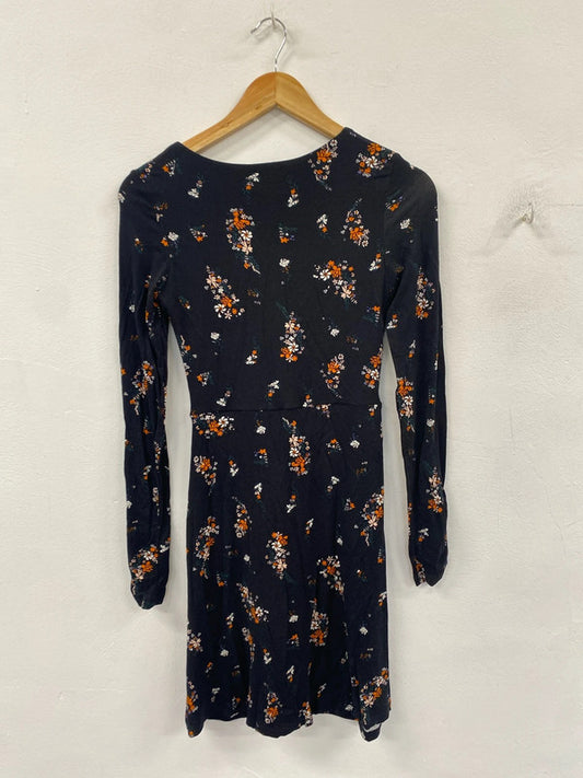Fabulous River Island black flower dress uk 8 KM004