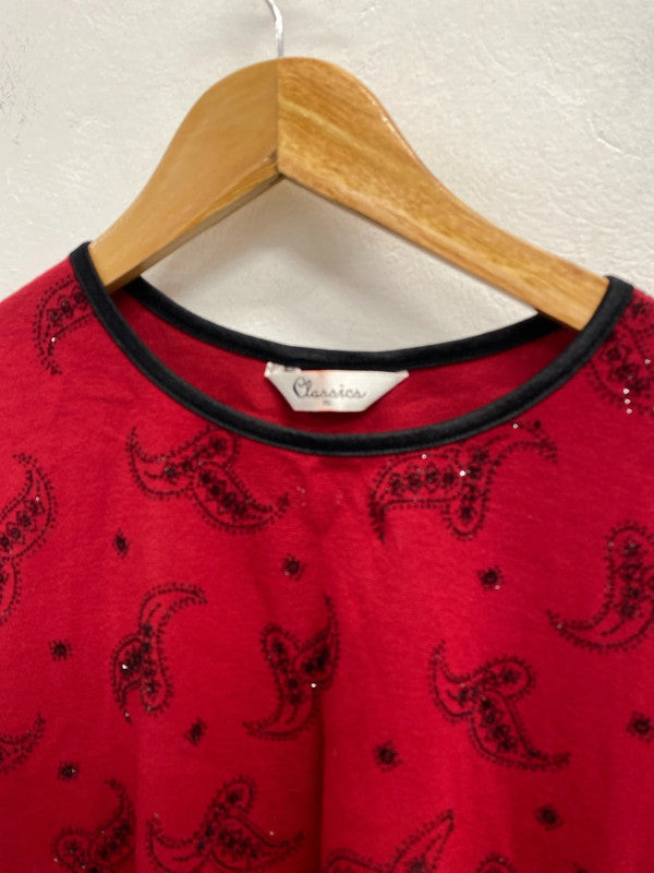 Lovely classics red black sparkle Diamante pattern top UK XL JW002