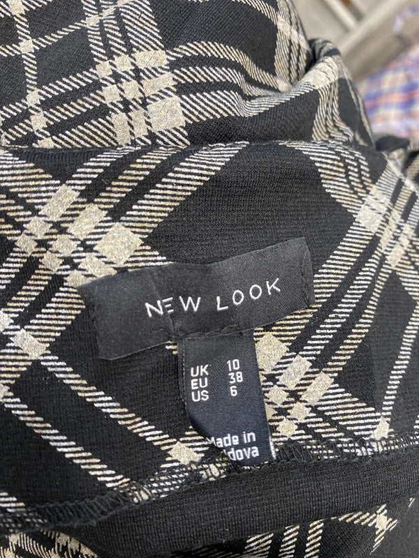 Lovely new look black grey checkered midi dress UK10 JH001