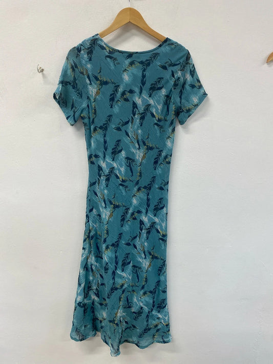 Adini Fabulous Blue Feather Pattern Midi Dress Size M LD001