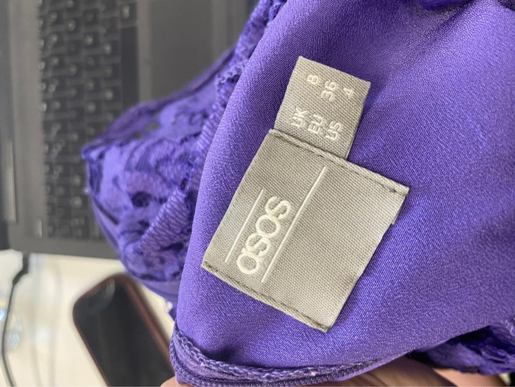 Stunning asos design purple lace halterneck midi dress UK 8 JM008