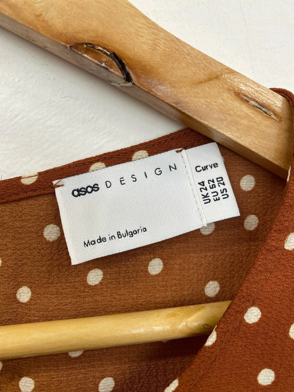 Asos Fabulous Brown & White Polka Dot Semi Sheer Midi Dress UK 24 IM001