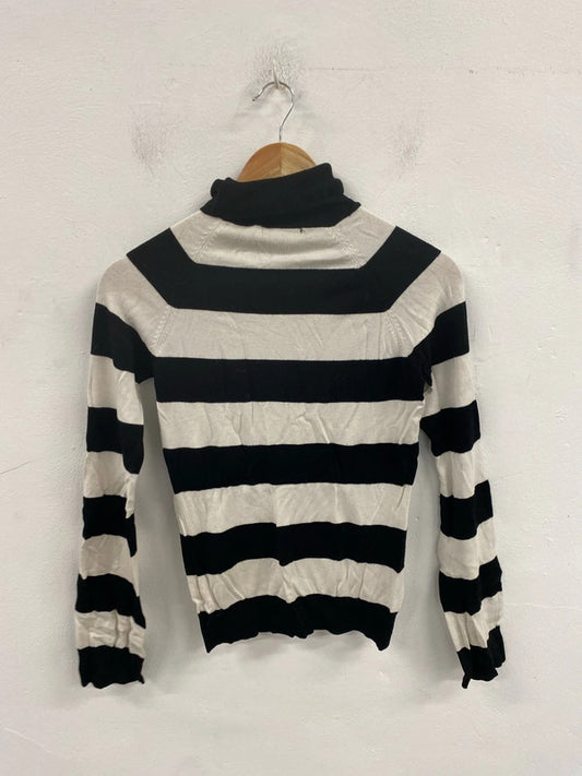 Whistles Chic Ivory & Black Stripe Turtleneck Jumper Size S SN002