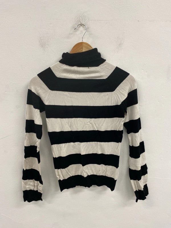 Whistles Chic Ivory & Black Stripe Turtleneck Jumper Size S SN002