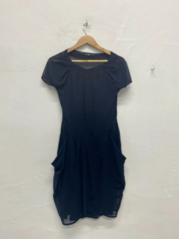 Stunning Navy sheer mesh with slip party occasion dress classy Uk10 MA003