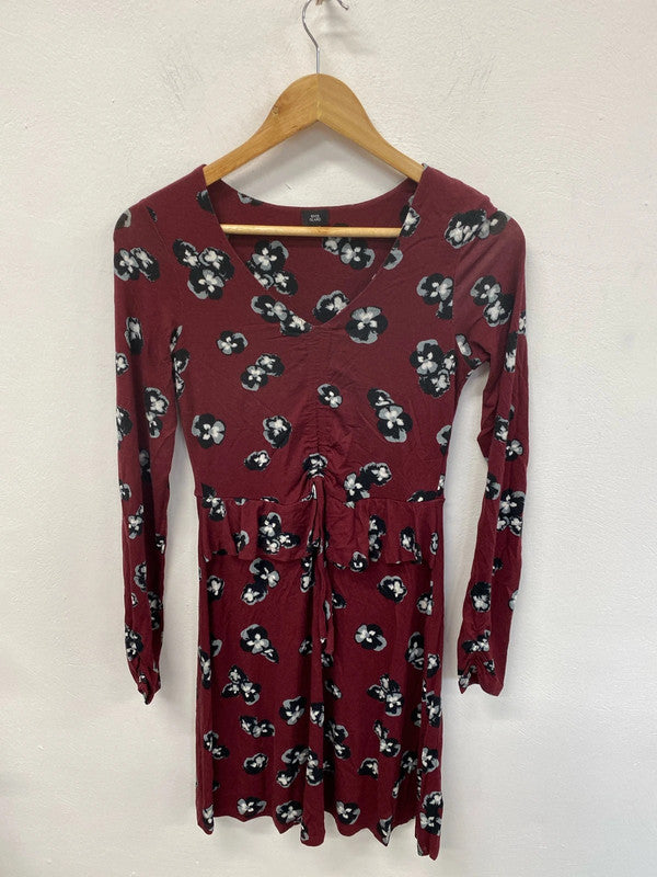 River Island Cute Burgundy Flower Pattern Mini Dress UK 8 KM004