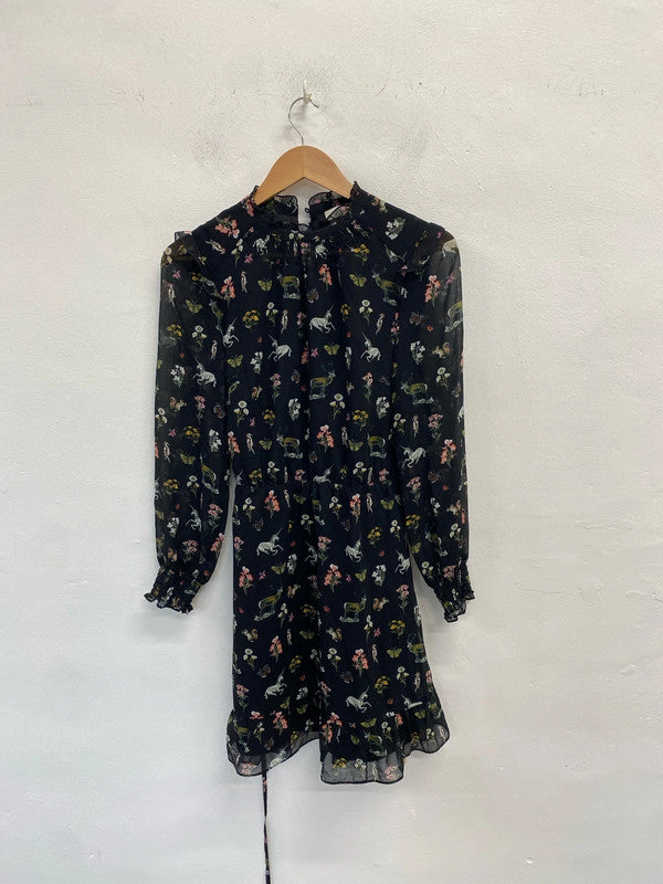 Lovely oasis black fairytale animal midi smock dress UK 8 KM004