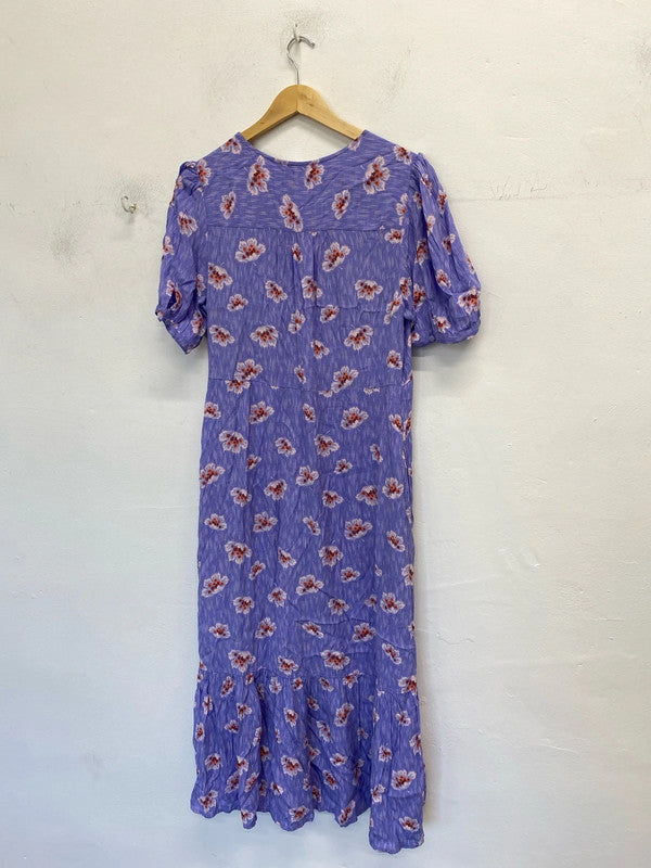Fabulous M&S violet Midaxi dress puff sleeve Uk 16 classic GW001
