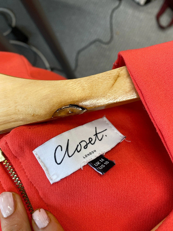 Fab Closet coral fit & flare skater dress Uk 14 classic party KN003