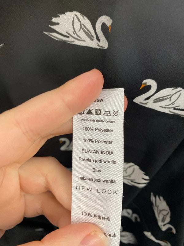 New Look Fabulous Black Swan Pattern Cold Shoulder Top UK 22 RG021