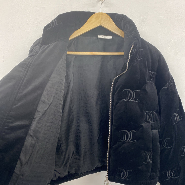 Juicy Couture Madeline Mono Black Velvet Puffer Jacket Size XS SD002
