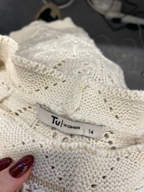 Lovely duo of jumpers oasis tu grey cream crochet UK 14 #1 LN001