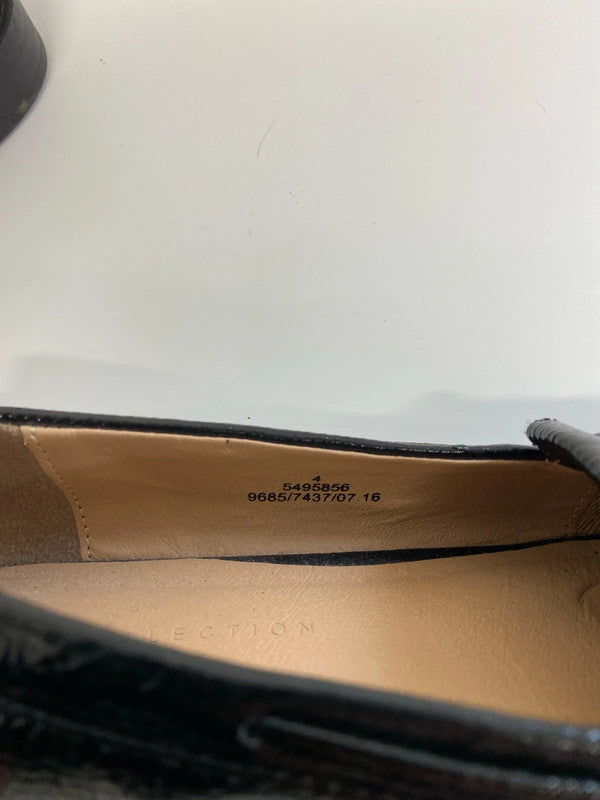 M&S Stylish Black Patent Loafers UK 4 NC001