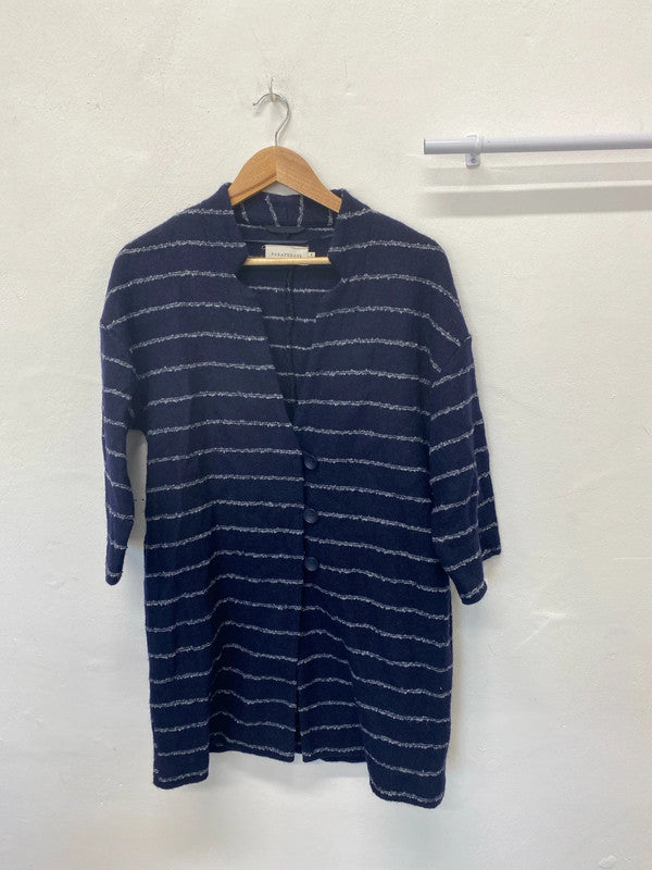 Fabulous Paraphase wool blend Coatigan Uk12 navy striped MW001