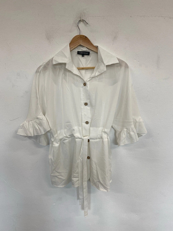 Cameo Rose Elegant Ivory Belted Blouse UK 10 MB001