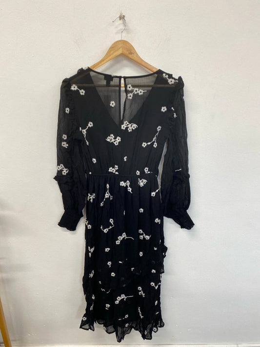 River Island Stunning Black & White Embroidered Floral Midi Dress UK 8 KM004