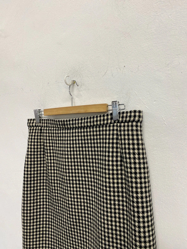 Fabulous Vintage wool blend houndstooth pencil midi skirt Uk14 KD001