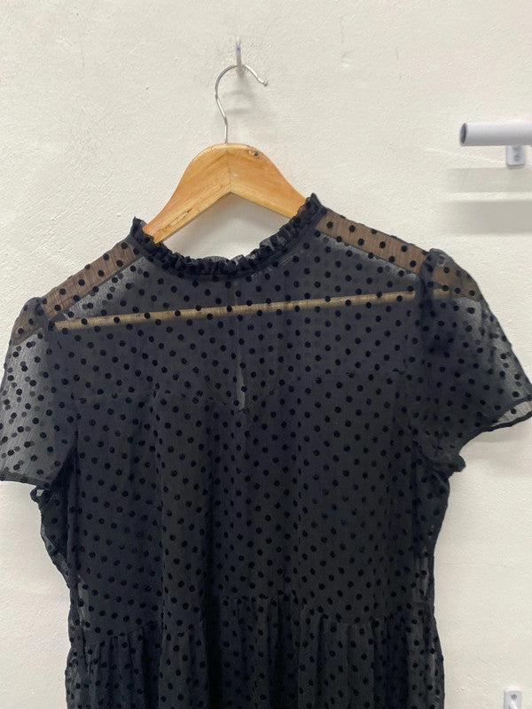 Fabulous black spotty smock dress mesh overlay from Zara UkM LB005