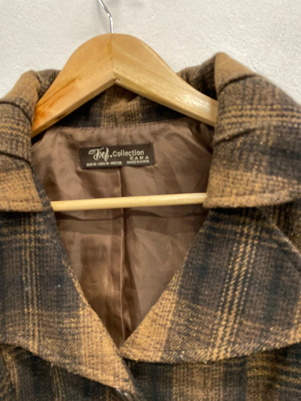 Fabulous Zara wool blend checked blazer UkM gold brown classic KD001