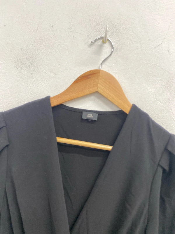 Lovely river island black low neck tie waist long sleeve top formal UK S KM004