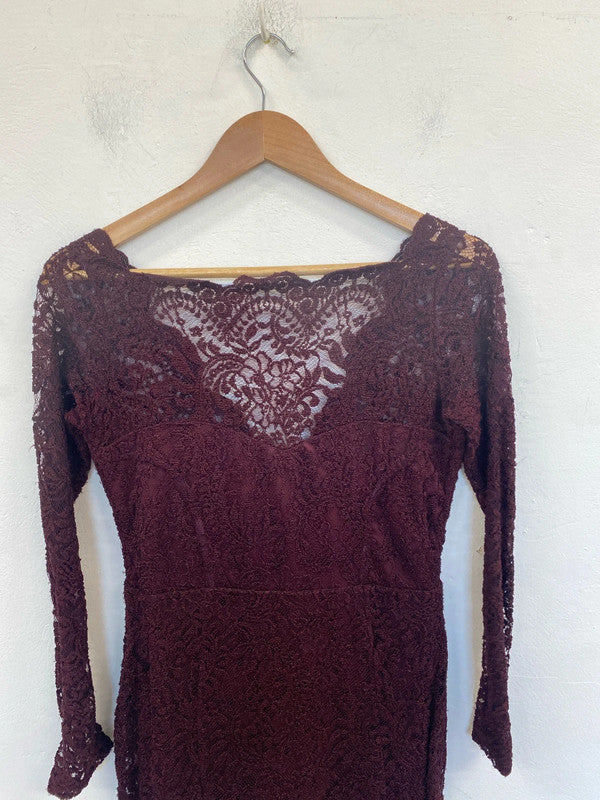 Next Stylish Burgundy Lace Bodycon Midi Dress UK 10 SW001