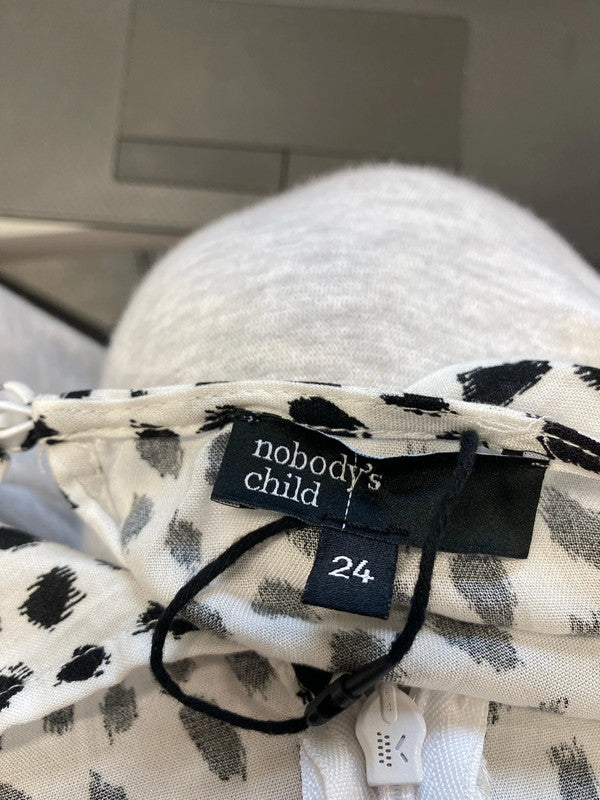 Stunning nobody’s child black white spotted tie waist dress UK 24 RM002