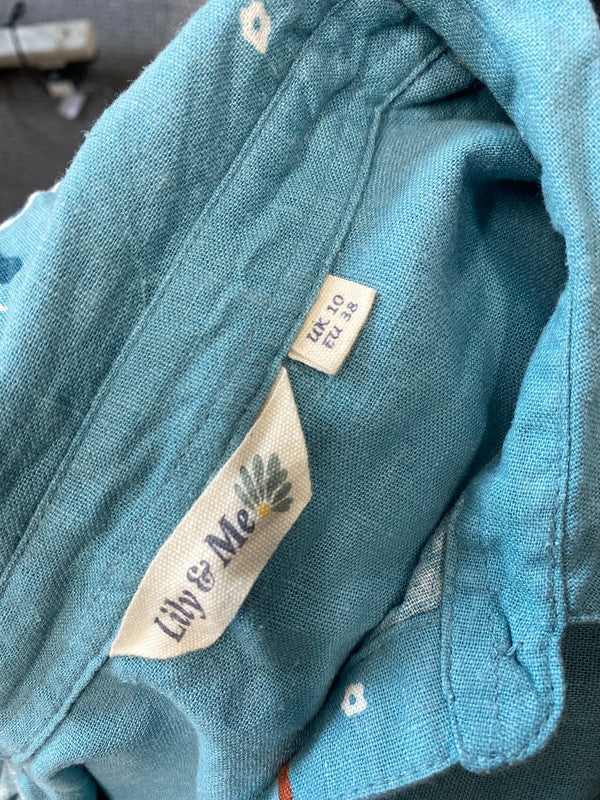 Lovely Lily & me blue floral shirt linen UK 10 MM005