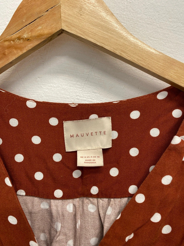 Lovely mauvette burnt orange polka dot dress UK 8 CF002