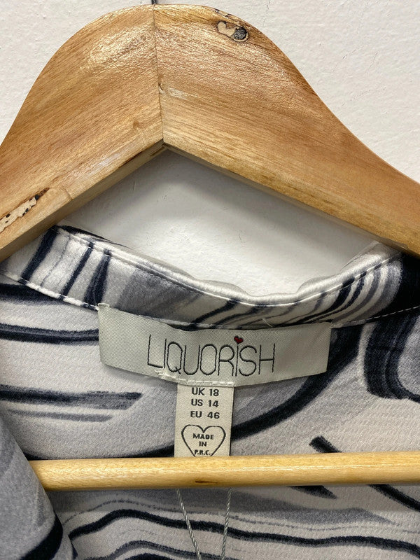 Fabulous Liquorish Black white swirl dress faux wrap Uk18 New LG006