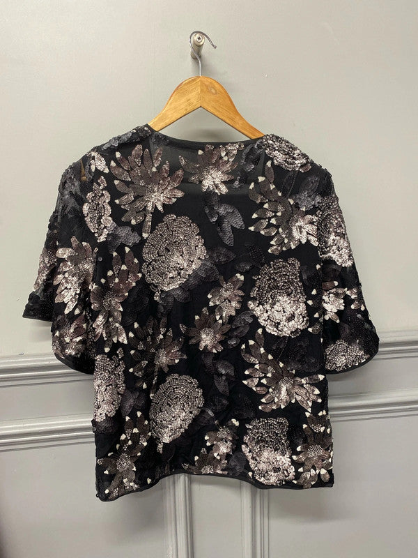 Fabulous M&Co sequinned bolero shrug M black silver KS001