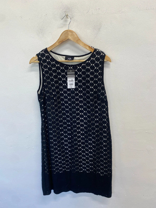 Gorgeous Wallis black lace overlay cream midi dress UK 14 AO001