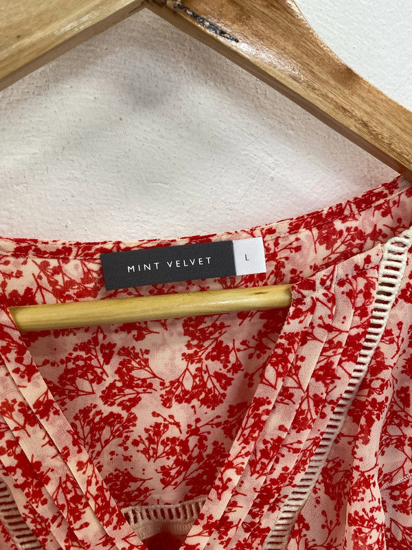 Mint Velvet Elegant Cream & Red Botanical Pattern Blouse Size L NN001