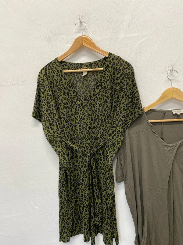 Fab duo of Khaki loose tunic tops dress Uk10 H&M #37 LD003