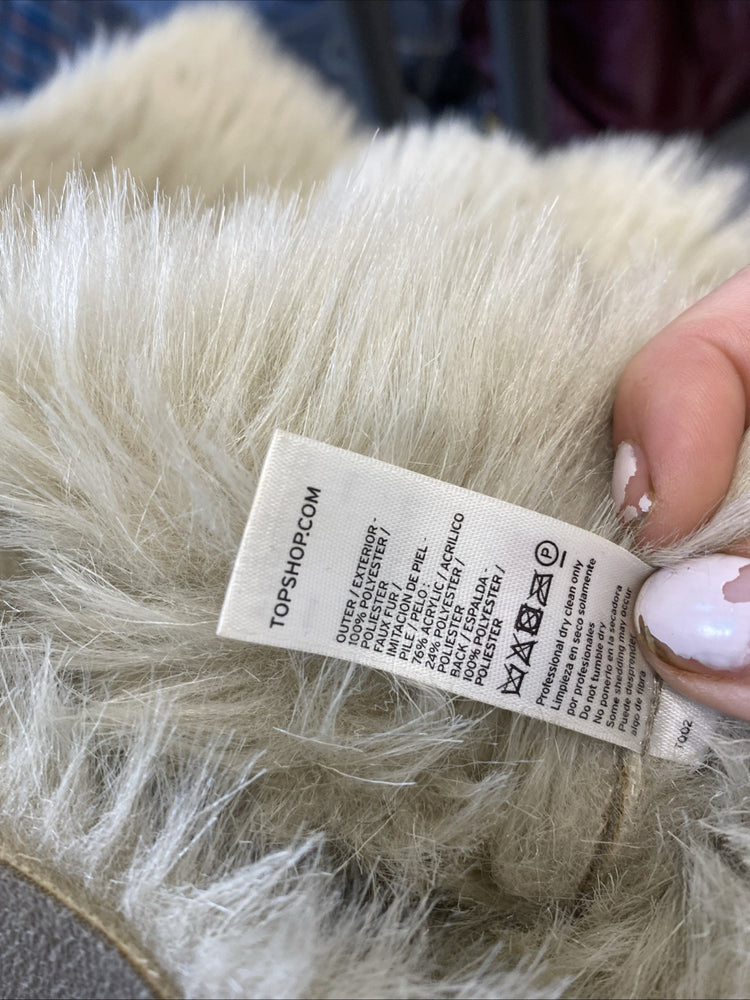 Topshop AFGHAN JACKET COAT Taupe BEIGE CREAM Uk16 LG006