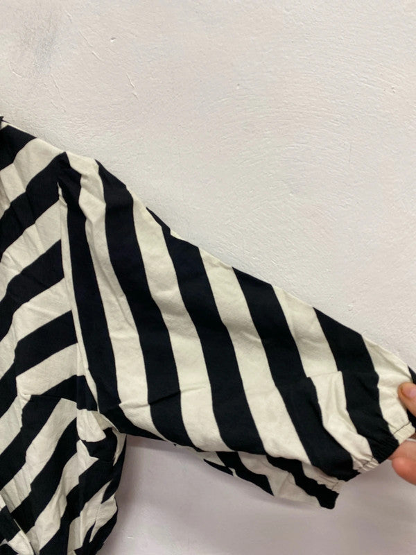 Fabulous diagonal striped Ivory black casual Dress Uk22 F&F flirty CR002