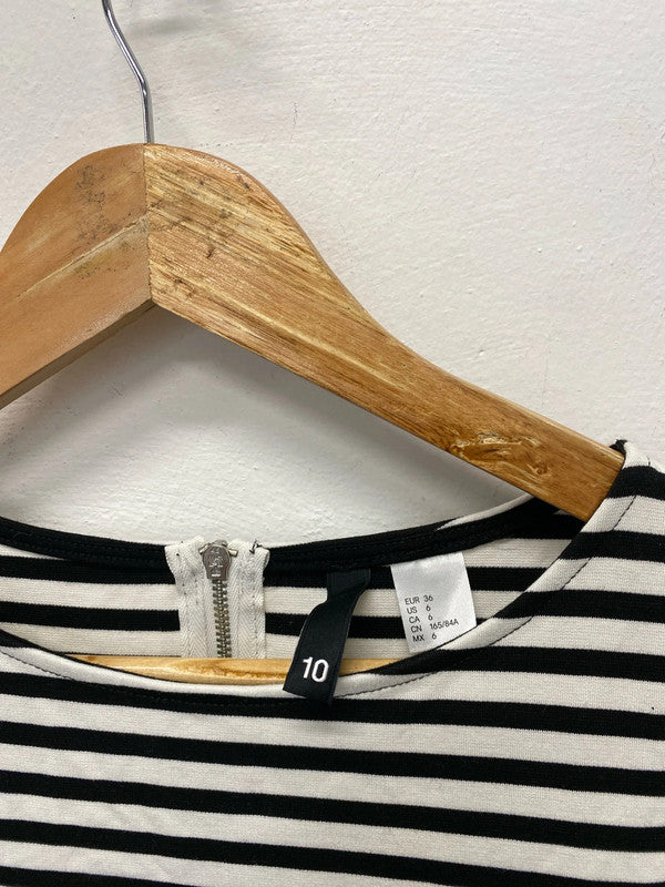 Cute humbug monochrome retro fit & flare mini dress a Uk10 H&M LD003