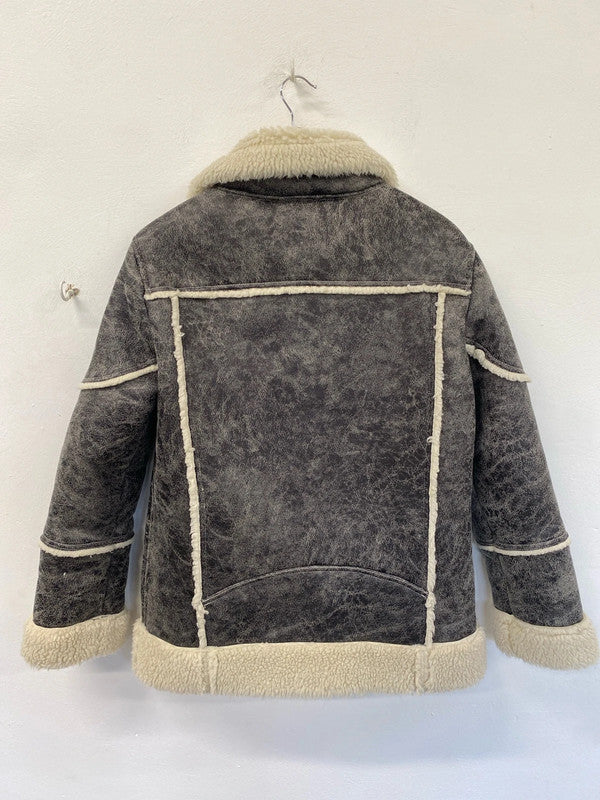 Gorgeous UrbanCode flying jacket Sherpa faux leather 10 grey RF001