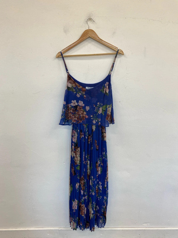 Urban Touch Stunning Blue Botanical Pattern Chiffon Midi Dress UK 14 GW001