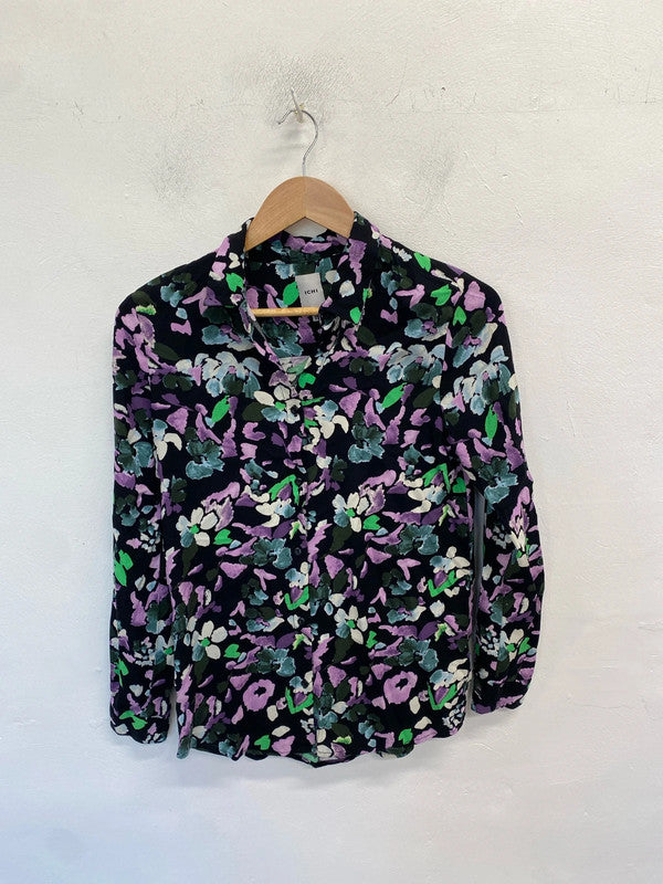 Lovely ichi black purple floral shirt UK 6 CD001