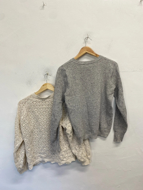 Lovely duo of jumpers oasis tu grey cream crochet UK 14 #1 LN001
