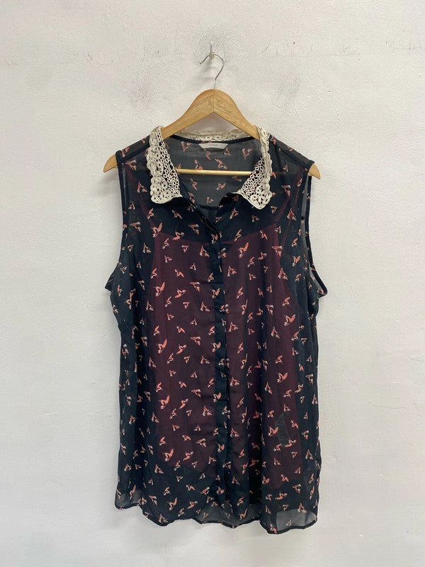 Fabulous Semi sheer tunic top crochet collar and camisole Uk20 George #2 CR002