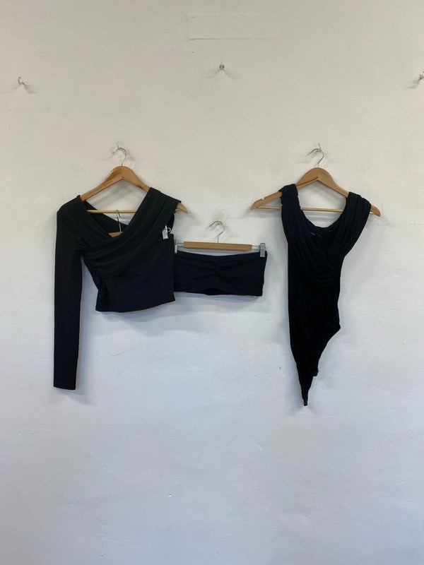 Boohoo New Look Shein Chic Black Tops Trio UK 8-10 #22 LK009