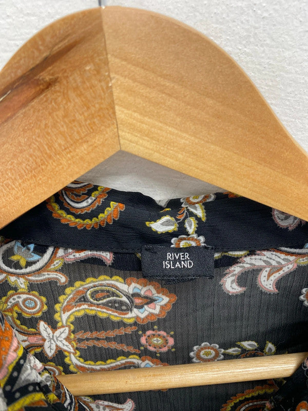 Lovely river island brown white pattern semi sheer slip maxi dress UK 8 KM004