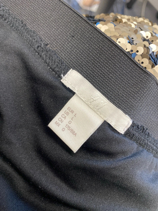 Lovely h&m gold green reversible sequin midi skirt UK L MD002