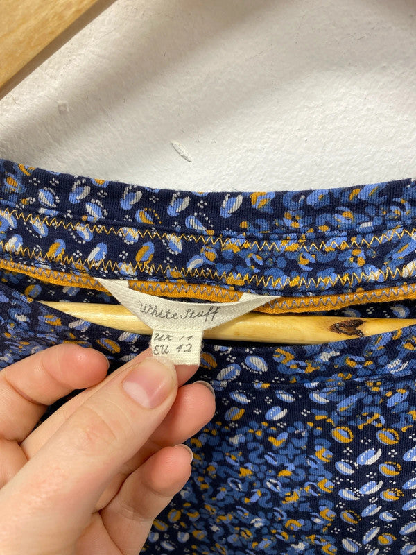 White Stuff Fabulous Blue & Gold Dapple Drawstring Waist Dress UK 14 KS003