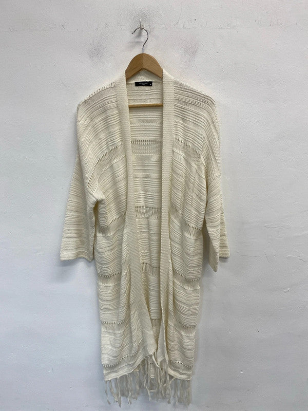 Lovely reserved yfl crochet white longline Cardigan UK M JB001